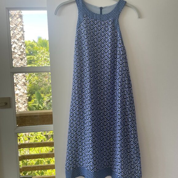 Pink Martini Sleeveless Shift Dress in a‎ Blue Modern, Geometric Print, Small - Picture 1 of 6